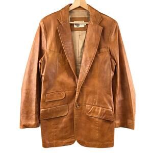 Vintage 1970s blazer LAMBSKIN leather jacket 36 brown WESTERN silton